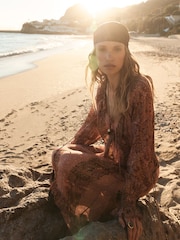 BHOEM Pink/Brown Floral Print Metallic Maxi Dress - Image 4 of 6