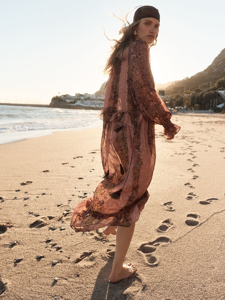BHOEM Pink/Brown Floral Print Metallic Maxi Dress - Image 6 of 6 BHOEM Pink/Brown Floral Print Metallic Maxi Dress - Image 6 of 6