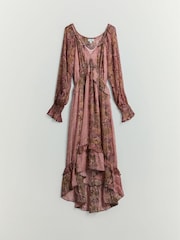 BHOEM Pink/Brown Floral Print Metallic Maxi Dress - Image 8 of 8