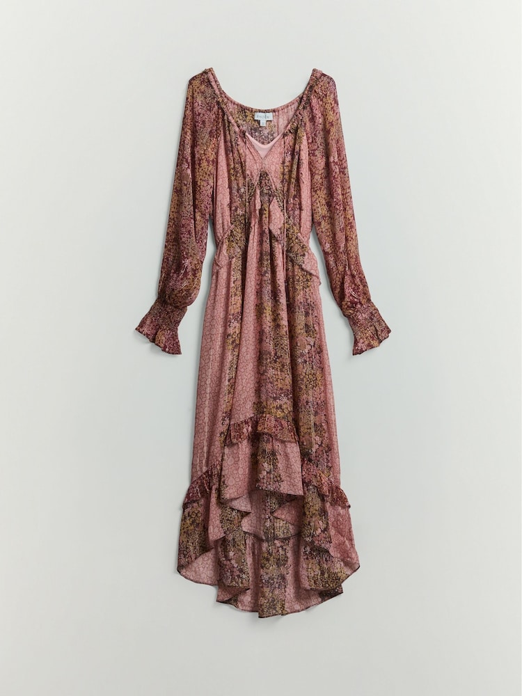 BHOEM Pink/Brown Floral Print Metallic Maxi Dress - Image 8 of 8