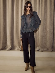 BHOEM Buckle Detail Cropped Flare Black Trousers - Image 1 of 5