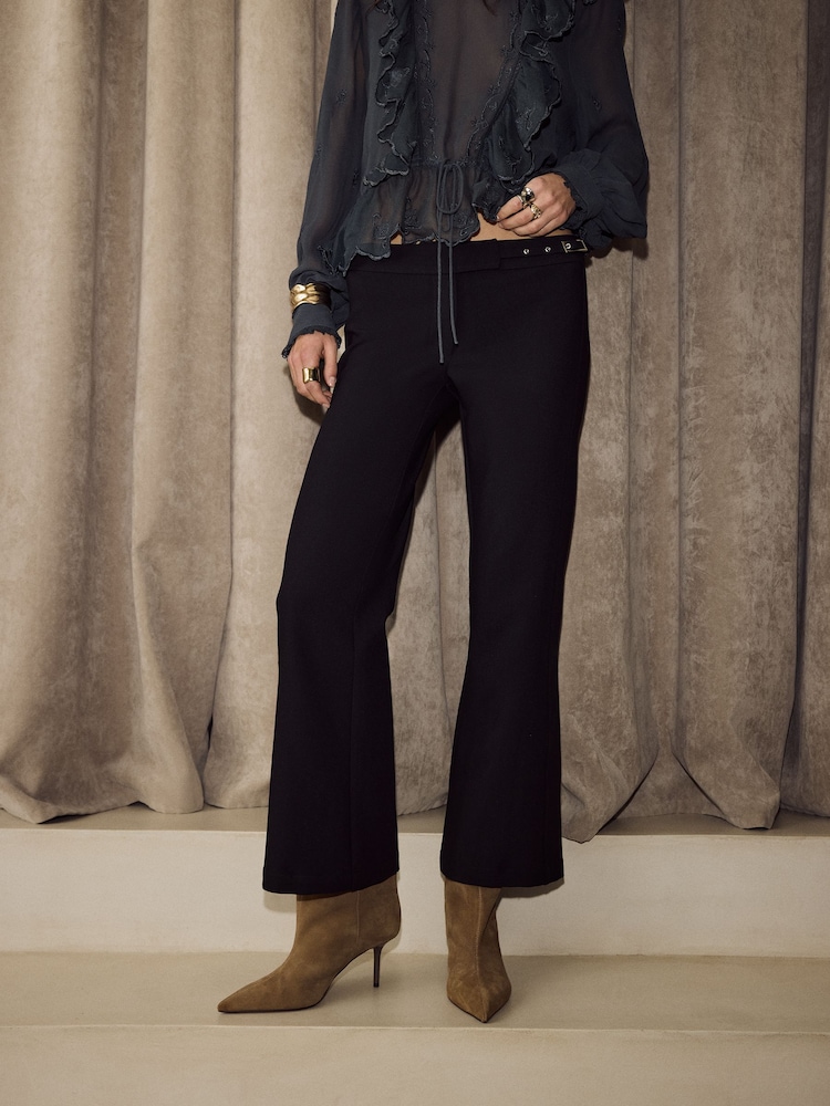 BHOEM Buckle Detail Cropped Flare Black Trousers - Image 2 of 5