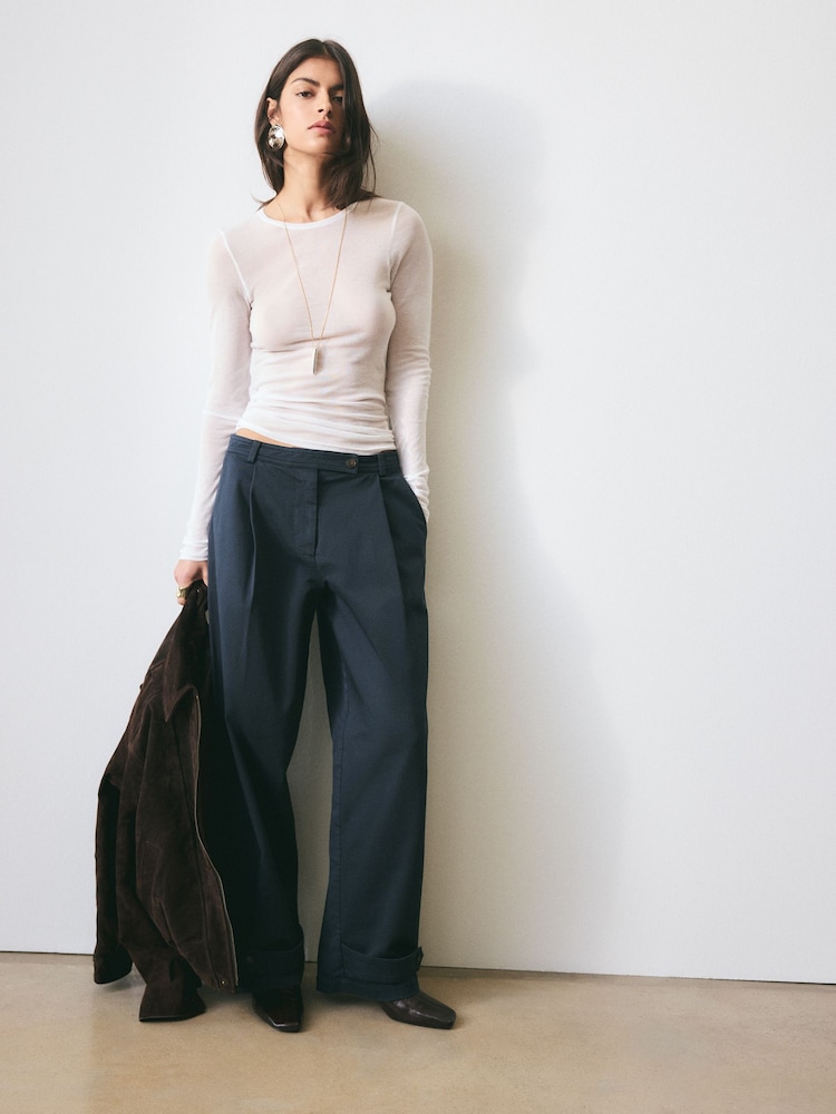 BHOEM Navy Tapered Barrel Cotton Trousers - Image 1 of 7