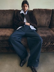 BHOEM Navy Tapered Barrel Cotton Trousers - Image 2 of 7