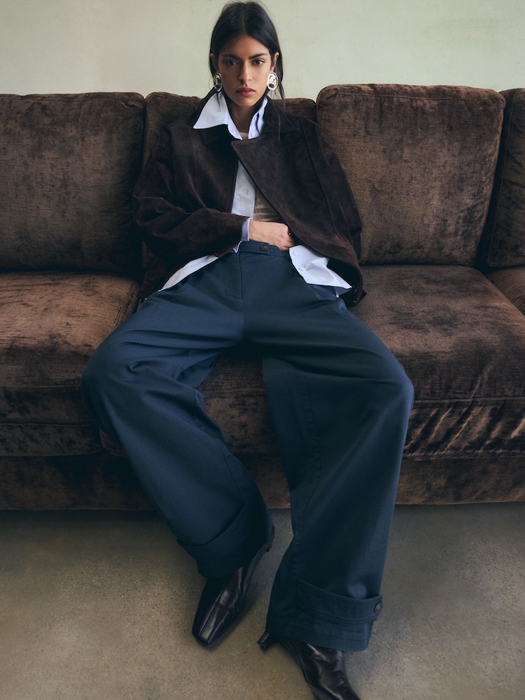 BHOEM Navy Tapered Barrel Cotton Trousers - Image 2 of 7