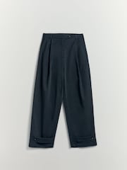 BHOEM Navy Tapered Barrel Cotton Trousers - Image 7 of 7