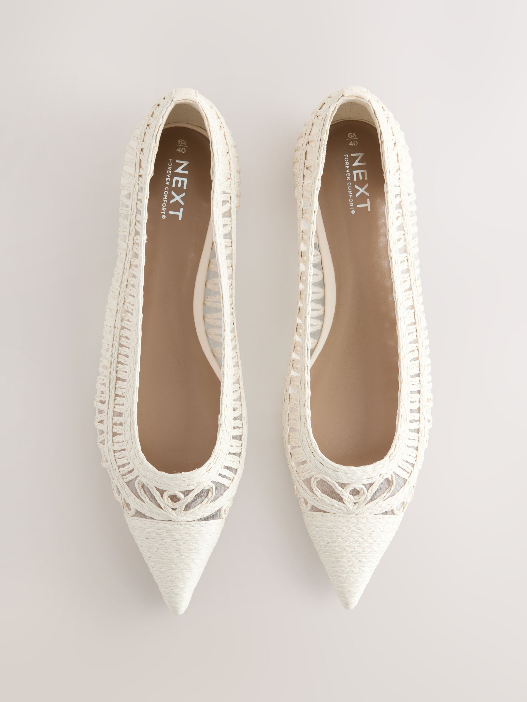 Buy White Forever Comfort® Point Toe Raffia Flats from Next USA
