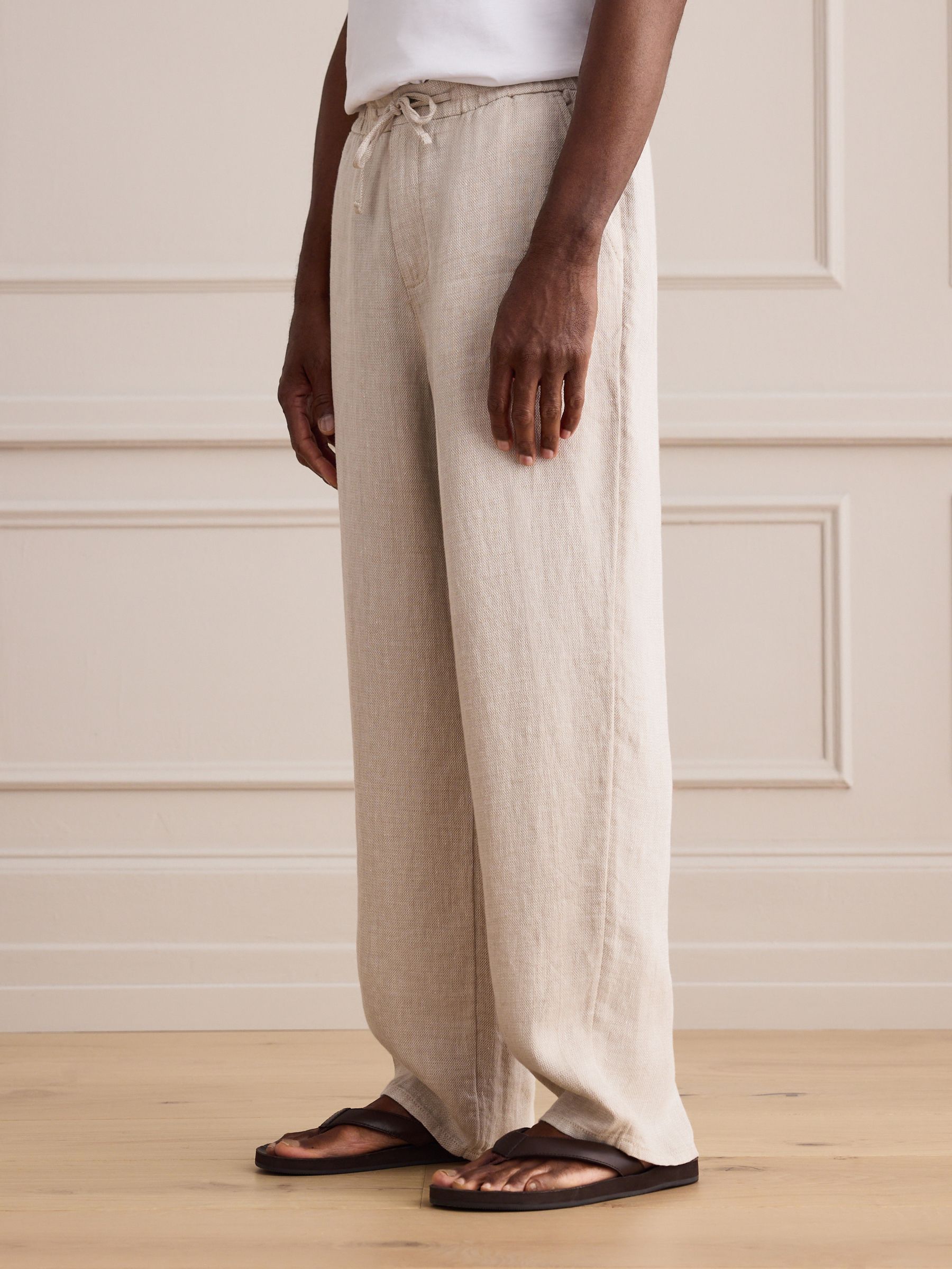 Buy Stone Relaxed Fit Signature 100% Linen Textured Trousers With