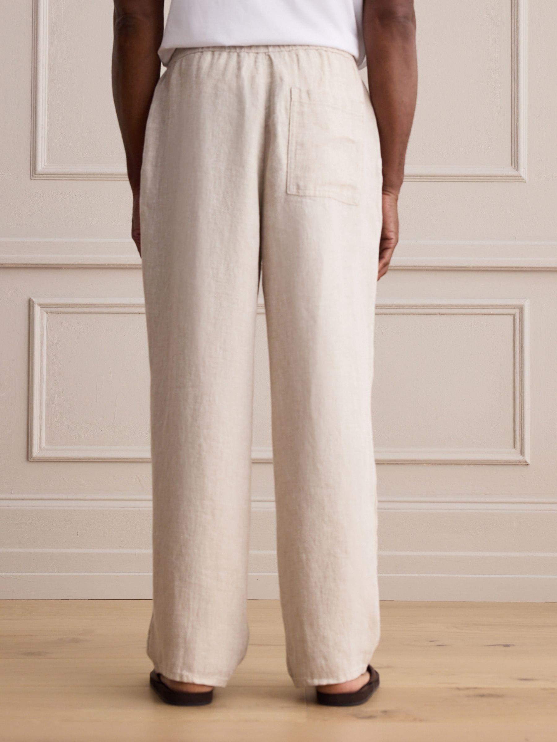 Buy Stone Relaxed Fit Signature 100% Linen Textured Trousers With