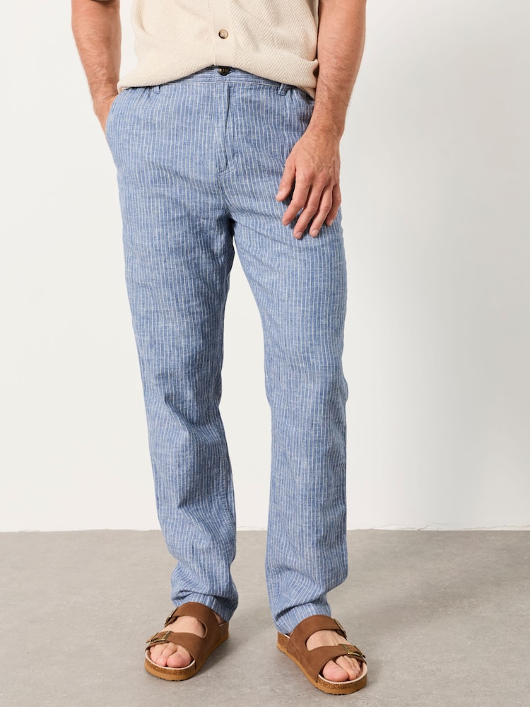 FatFace Hayle Blue Stripe Linen Cotton Trousers - Image 1 of 5