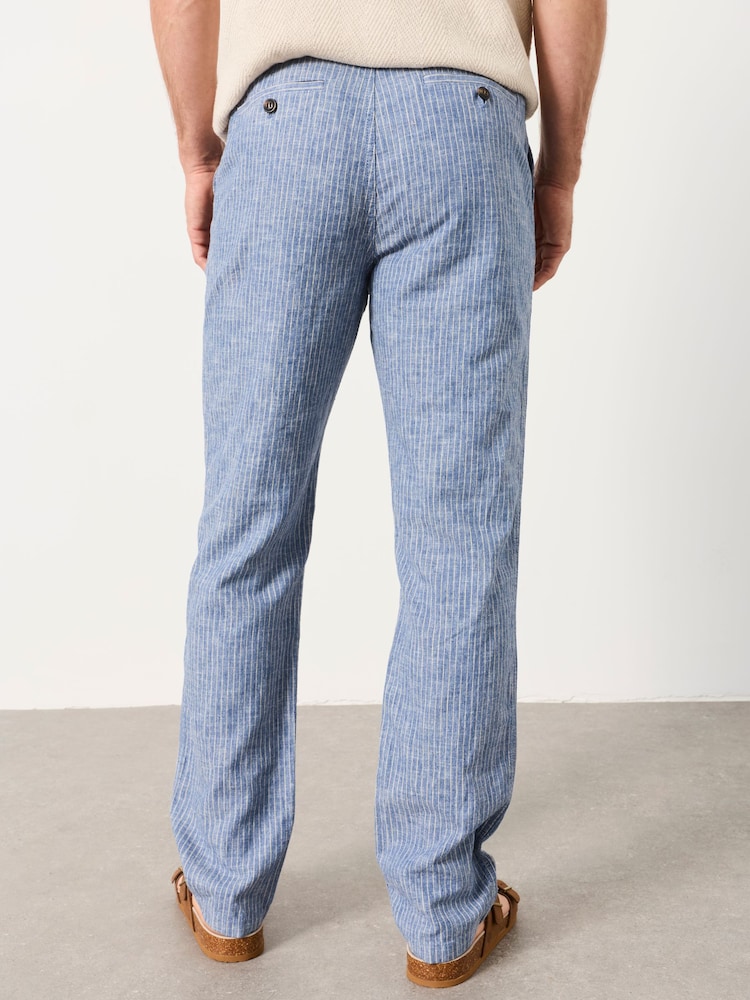 FatFace Hayle Blue Stripe Linen Cotton Trousers - Image 2 of 5