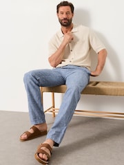 FatFace Hayle Blue Stripe Linen Cotton Trousers - Image 5 of 5