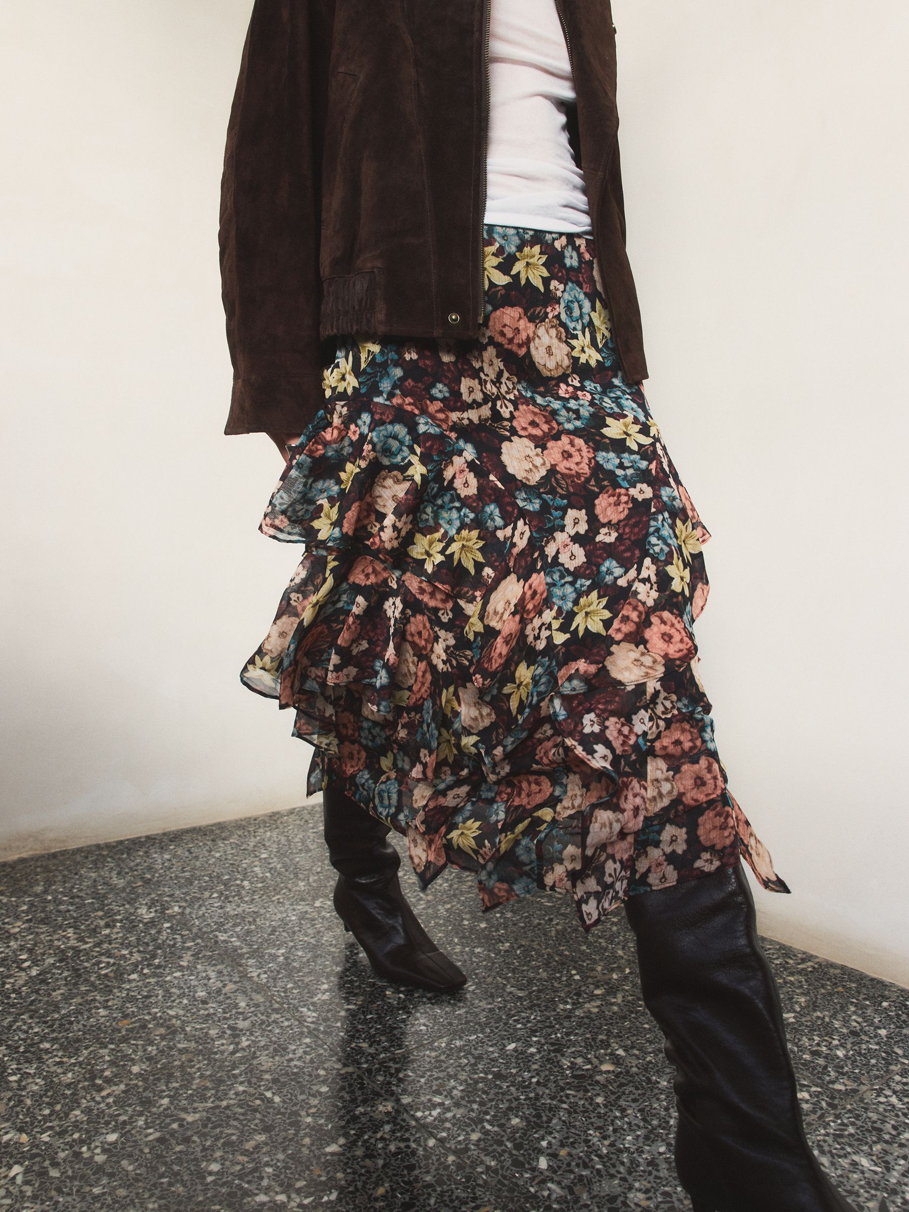 Buy BHOEM Multi Frill Floral Print Maxi Skirt from the Next UK