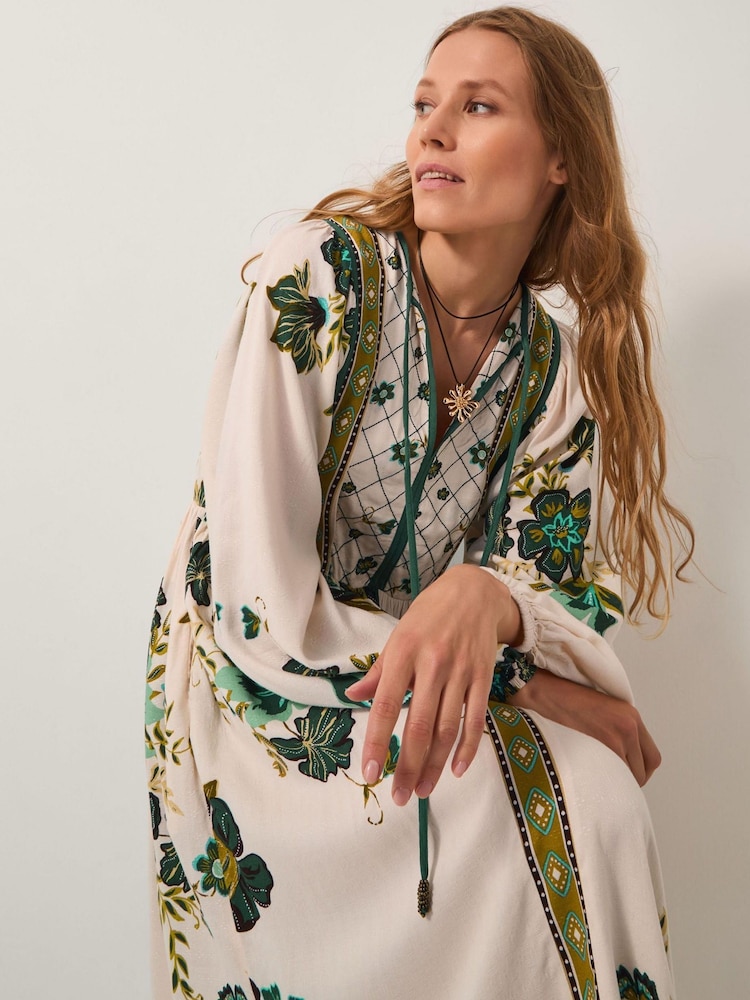 Monsoon Green Zenya Floral Print Midi Dress - Image 1 of 4