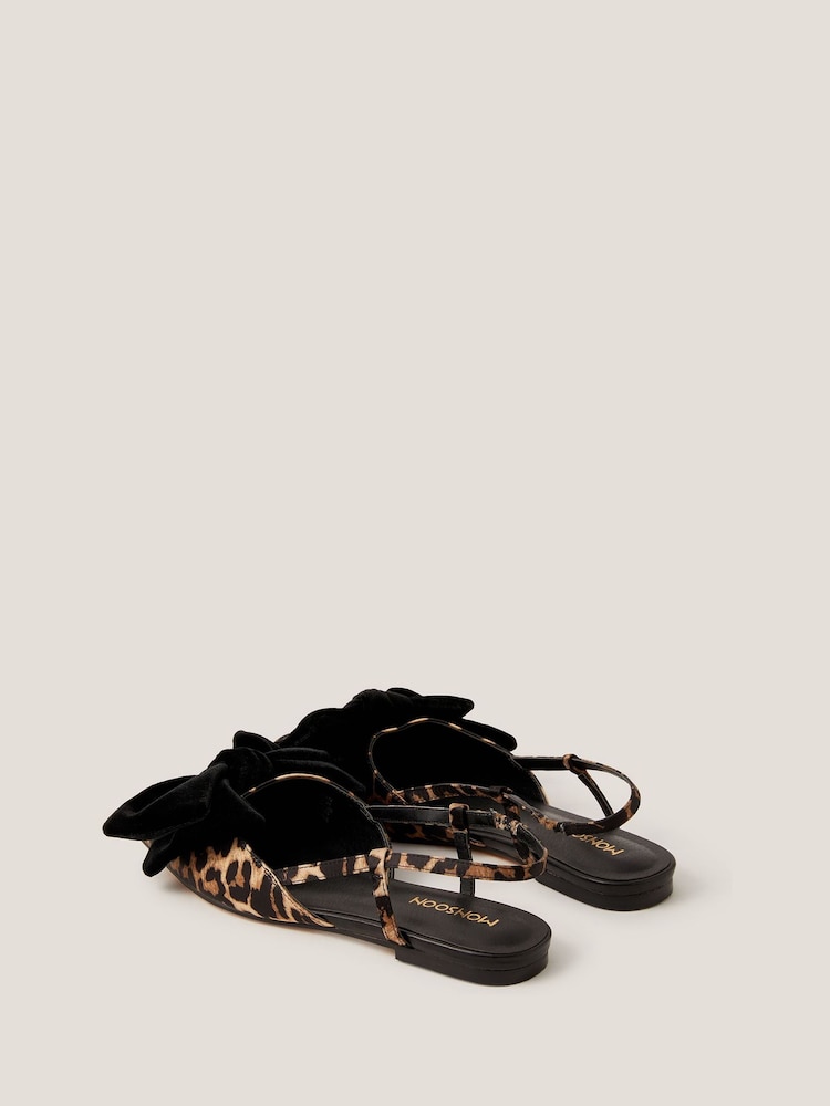 Monsoon Brown Aria Bow Leopard Slingback Flats - Image 2 of 3
