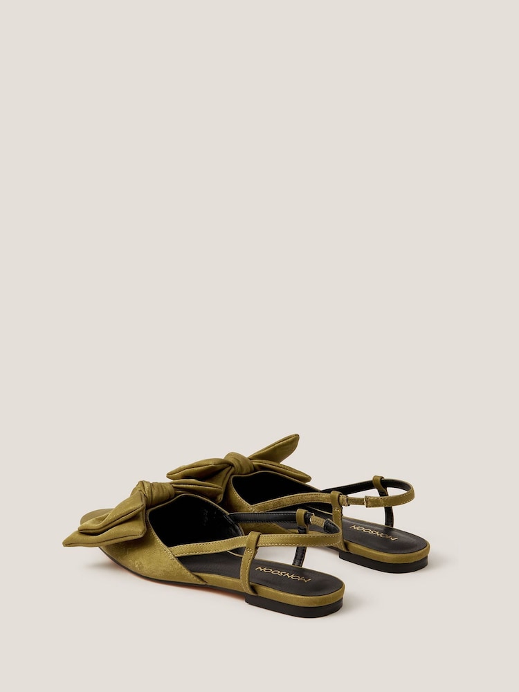 Monsoon Green Ana Suedette Bow Slingback Flats - Image 2 of 3
