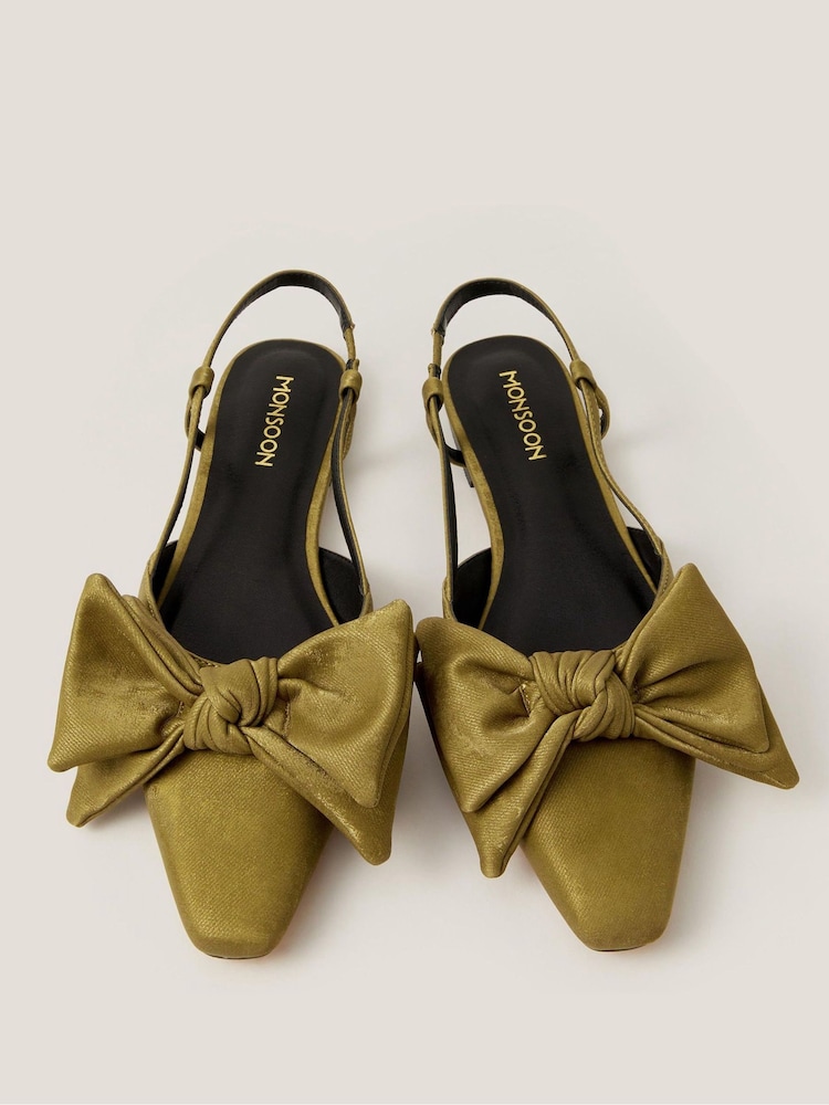 Monsoon Green Ana Suedette Bow Slingback Flats - Image 3 of 3