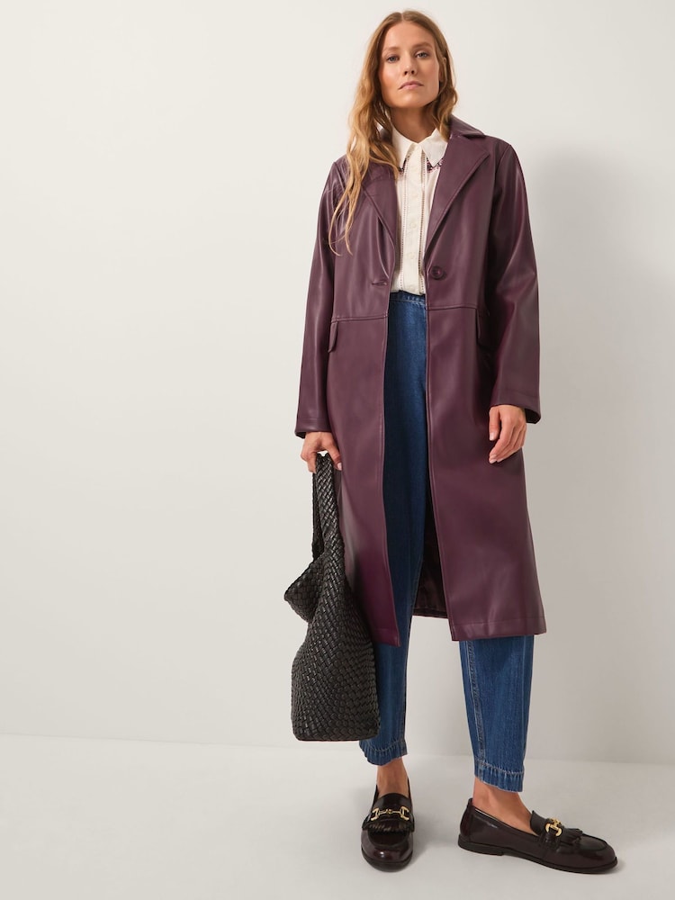 Monsoon Red Paola Faux Leather Trench Coat - Image 1 of 4 Monsoon Red Paola Faux Leather Trench Coat - Image 1 of 4