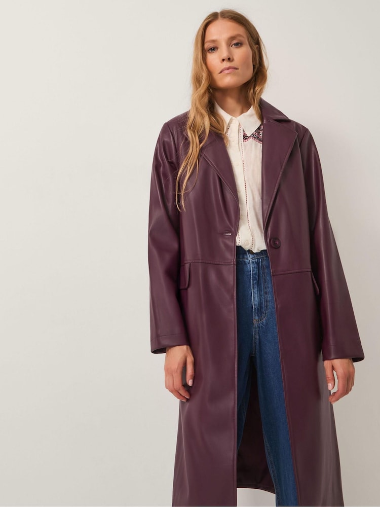 Monsoon Red Paola Faux Leather Trench Coat - Image 4 of 4 Monsoon Red Paola Faux Leather Trench Coat - Image 4 of 4