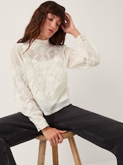 Monsoon Leni High Neck Embroidered Mesh Blouse - Imagem 1 de 5