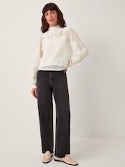 Monsoon Leni High Neck Embroidered Mesh Blouse - Imagem 2 de 5