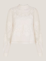 Monsoon Leni High Neck Embroidered Mesh Blouse - Imagem 5 de 5