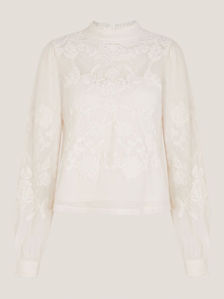 Monsoon Cream Leni High Neck Embroidered Mesh Blouse - Image 5 of 5 Monsoon Cream Leni High Neck Embroidered Mesh Blouse - Image 5 of 5