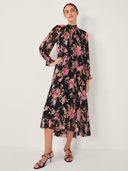 Monsoon Black Mariel Floral Print Trapeze Midi Dress - Image 1 of 6