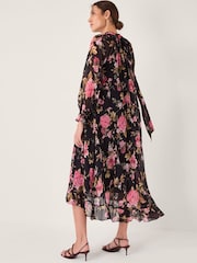 Monsoon Black Mariel Floral Print Trapeze Midi Dress - Image 2 of 6