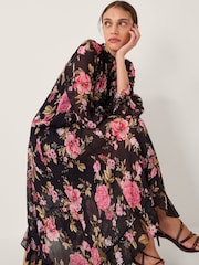 Monsoon Black Mariel Floral Print Trapeze Midi Dress - Image 4 of 6