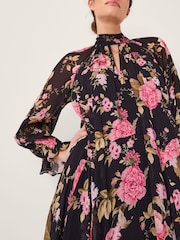Monsoon Black Mariel Floral Print Trapeze Midi Dress - Image 5 of 6