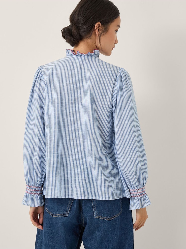 Monsoon Blue Maeve Ruffle Stripe Shirt - Image 2 of 5