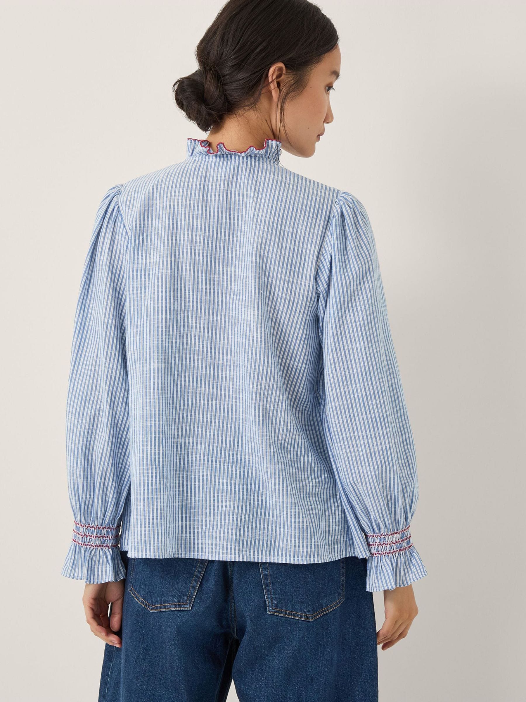 Buy Monsoon Blue Stripe Maeve Cotton Ruffle Long Seeve Shirt with