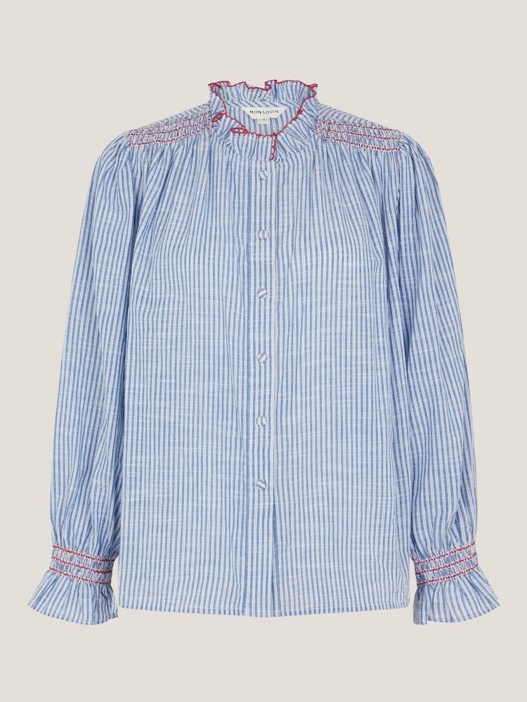 Monsoon Blue Maeve Ruffle Stripe Shirt - Image 5 of 5 Monsoon Blue Maeve Ruffle Stripe Shirt - Image 5 of 5