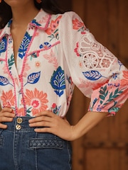 Love & Roses Ivory Printed Lace Detail Blouse - Image 2 of 4