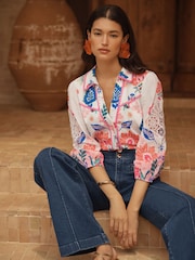 Love & Roses Ivory Printed Lace Detail Blouse - Image 3 of 4