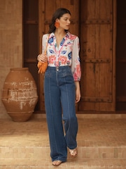 Love & Roses Ivory Printed Lace Detail Blouse - Image 4 of 4