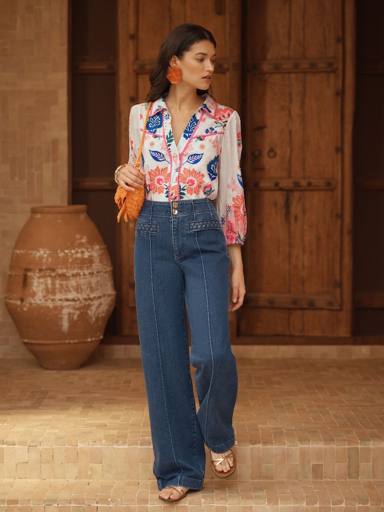 Love & Roses Ivory Printed Lace Detail Blouse - Image 4 of 4