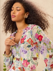 Love & Roses Bluse mit Notch-Ausschnitt, Langarm und Bindung - Bild 2 von 5