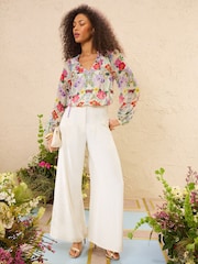 Love & Roses Bluse mit Notch-Ausschnitt, Langarm und Bindung - Bild 4 von 5