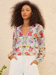 Love & Roses Bluse mit Notch-Ausschnitt, Langarm und Bindung - Bild 5 von 5