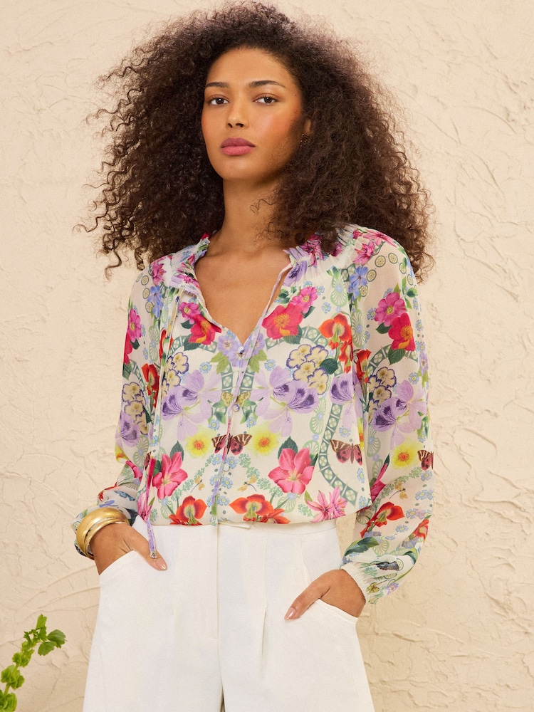 Love & Roses Bluse mit Notch-Ausschnitt, Langarm und Bindung - Bild 5 von 5