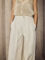 BHOEM Tapered High Rise Wide Leg White Trousers - Image 3 of 4