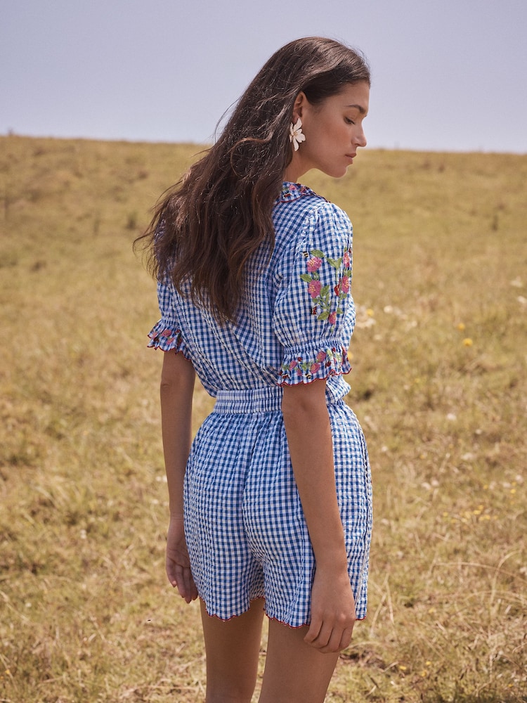 Love & Roses Blue Gingham Embroidered Blouse - Image 5 of 5