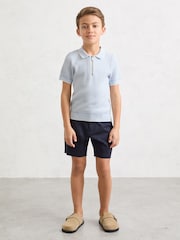 Reiss Ice Blue Brink 13-14 yrs Textured-Knit Half-Zip Polo Shirt - Image 3 of 4