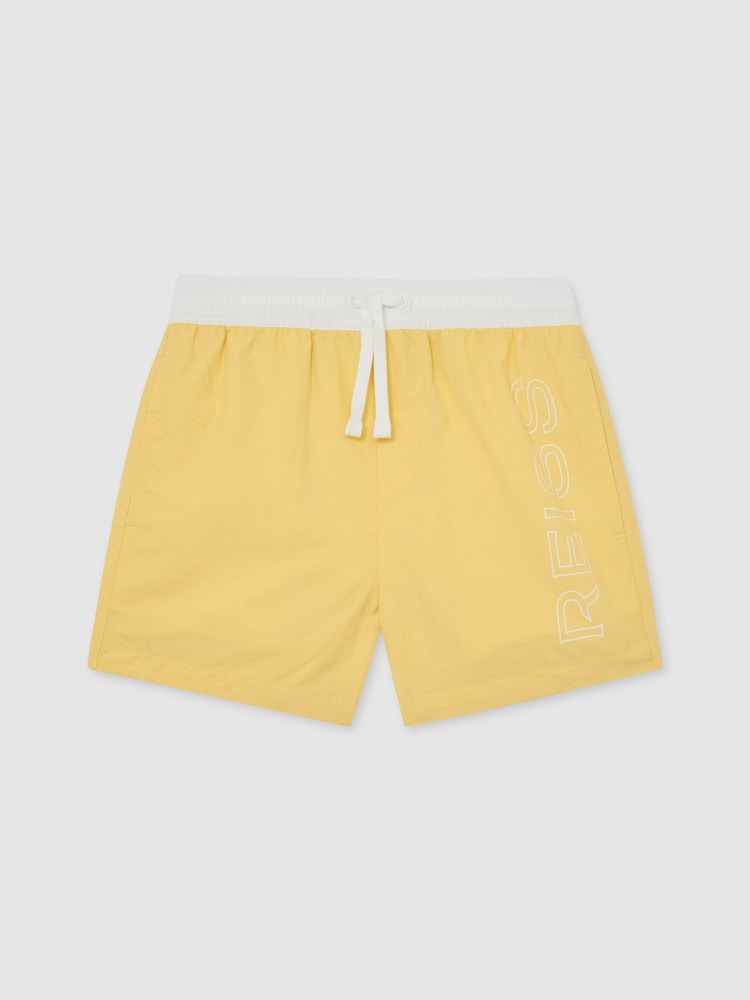 Reiss Yellow Ley 13-14 yrs Colour-Block Logo Swim Shorts - Image 1 of 3 Reiss Yellow Ley 13-14 yrs Colour-Block Logo Swim Shorts - Image 1 of 3