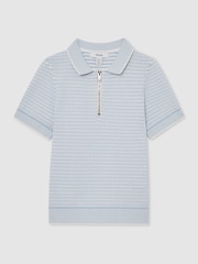 Reiss Ice Blue Brink 3-9 yrs Textured-Knit Half-Zip Polo Shirt - Image 2 of 4