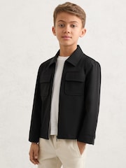 Reiss Black Ascend Twin-Pocket Zip-Through Overshirt - Image 1 of 5