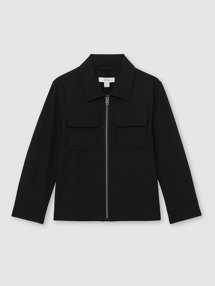 Reiss Black Ascend Twin-Pocket Zip-Through Overshirt - Image 2 of 5