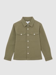 أخضر - Reiss Isle Cotton Button-Through Overshirt - Image 2 of 5